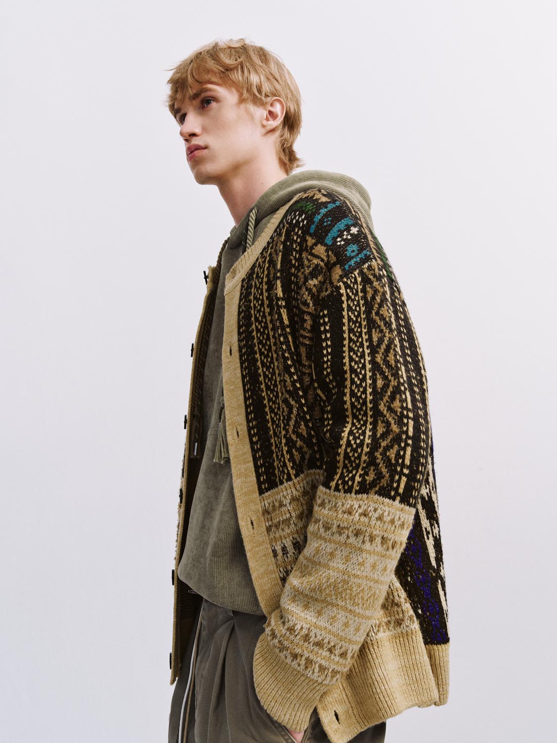 Crew Neck Spliced Knitted Cardigans