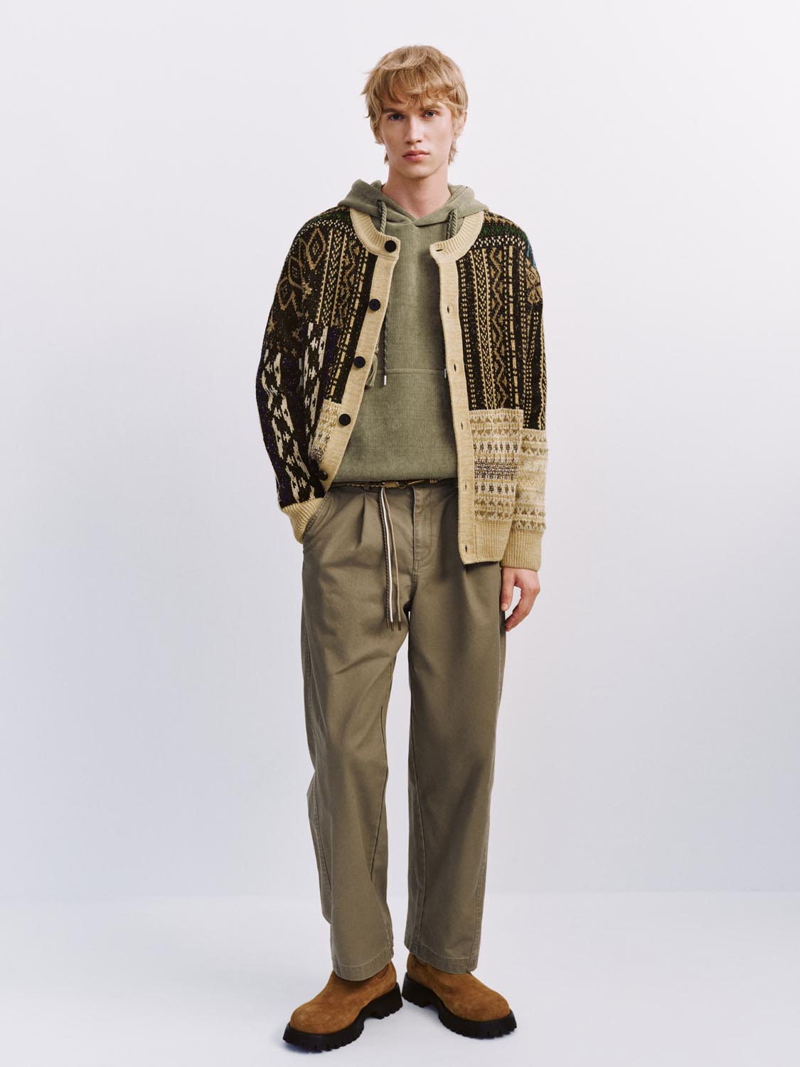 Crew Neck Spliced Knitted Cardigans