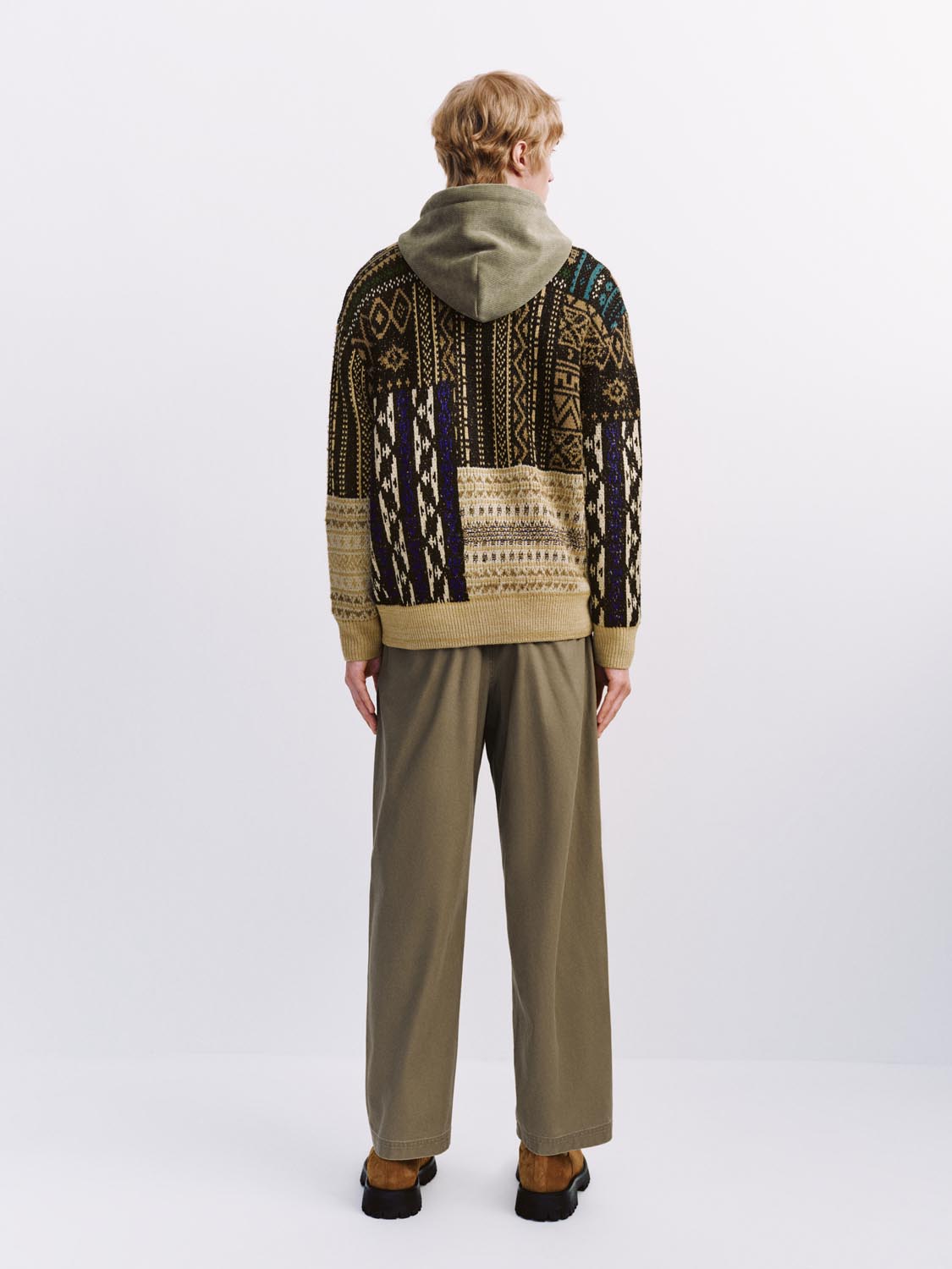 Crew Neck Spliced Knitted Cardigans