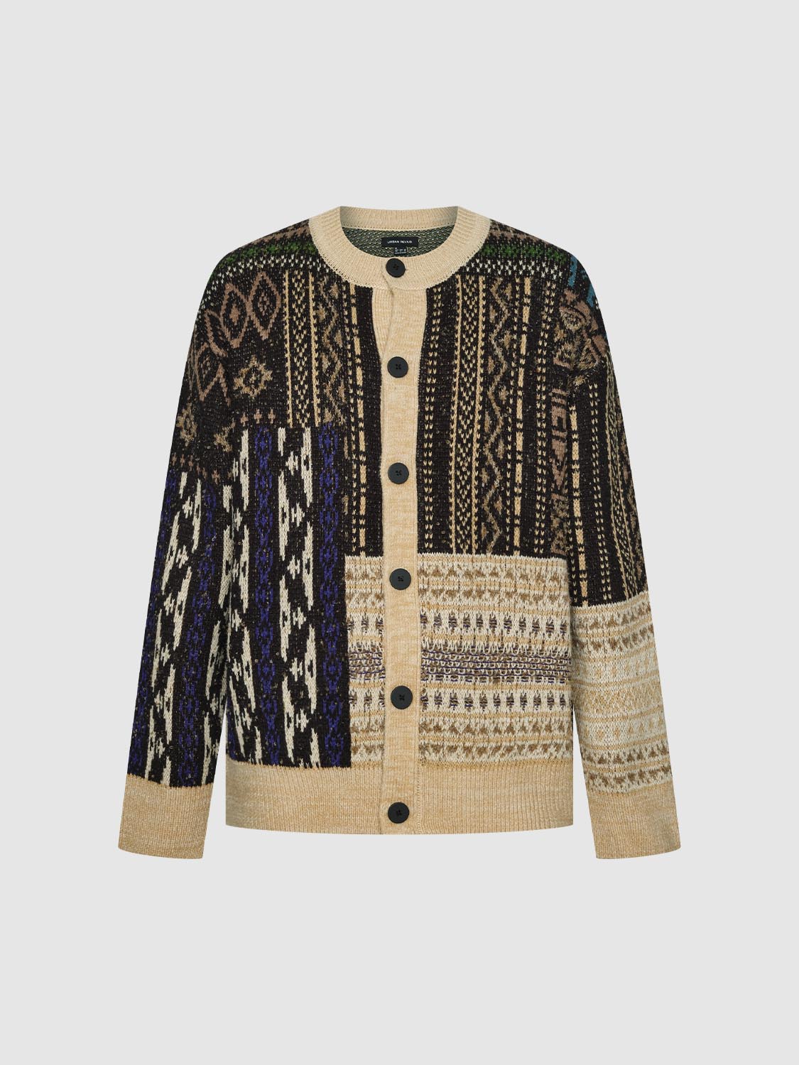 Crew Neck Spliced Knitted Cardigans
