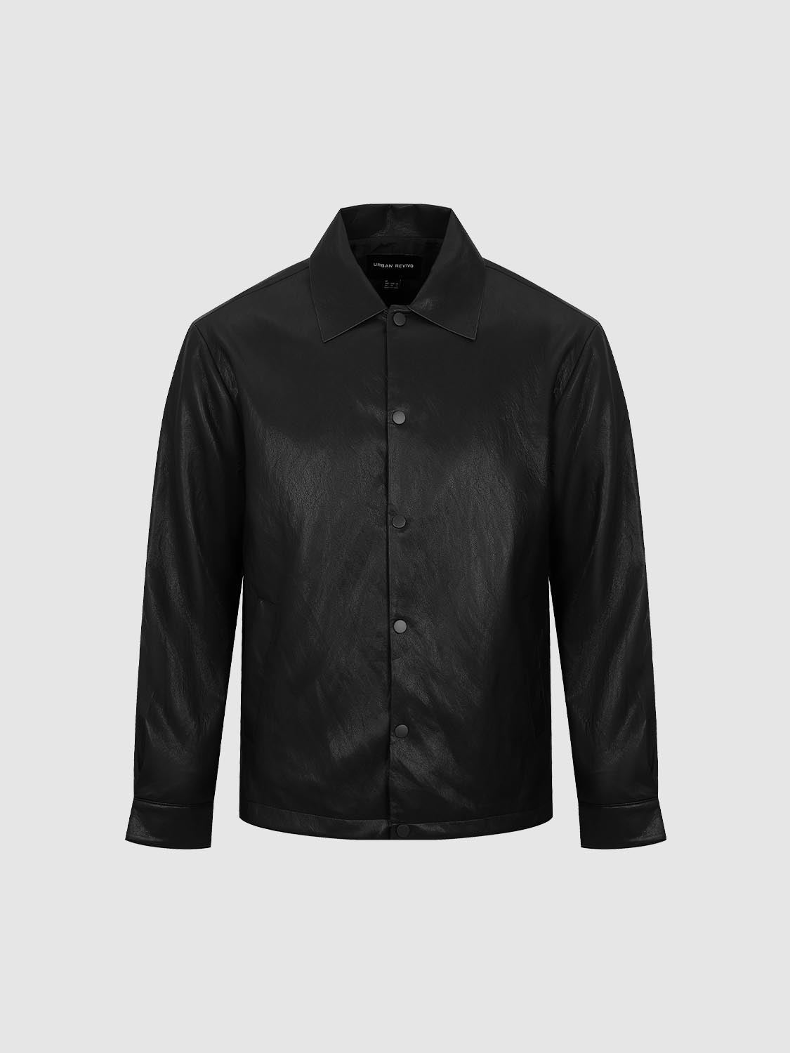 Faux Leather Button Up Jackets