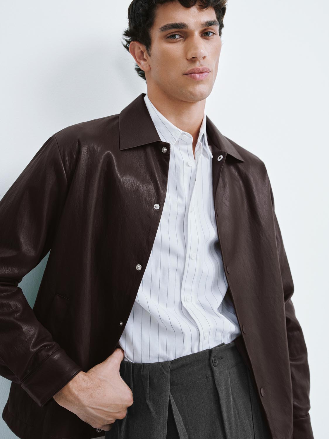 Faux Leather Button Up Jackets