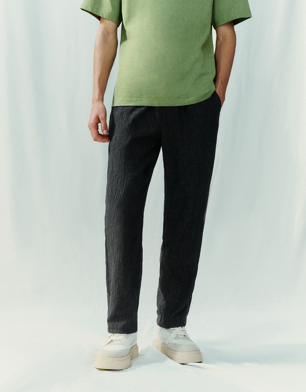 Elastic Waist Straight Pants