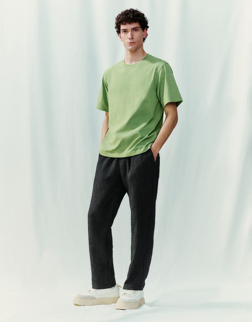 Elastic Waist Straight Pants