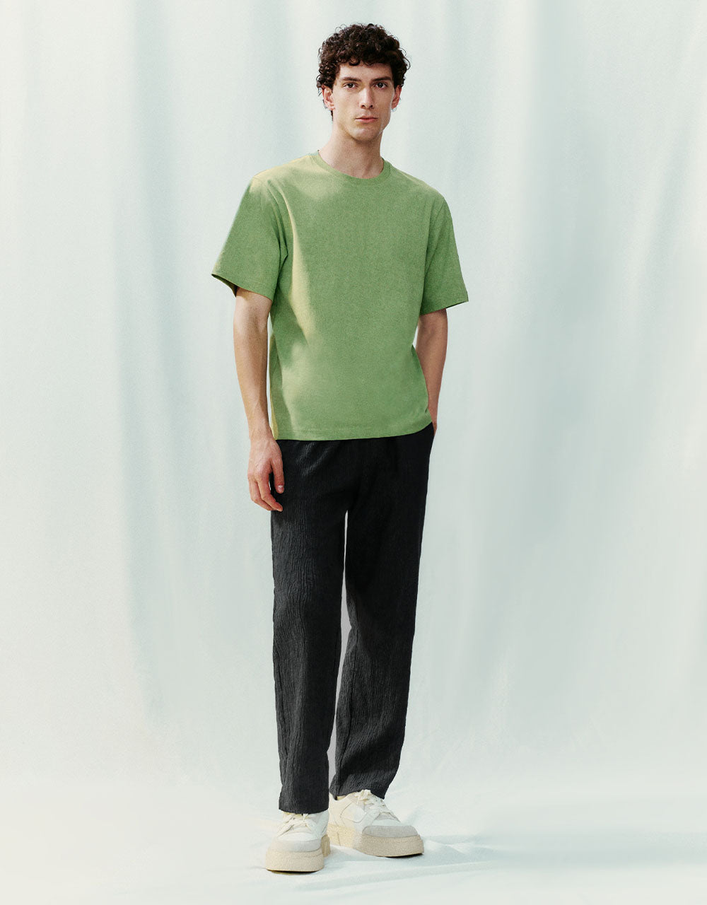 Elastic Waist Straight Pants