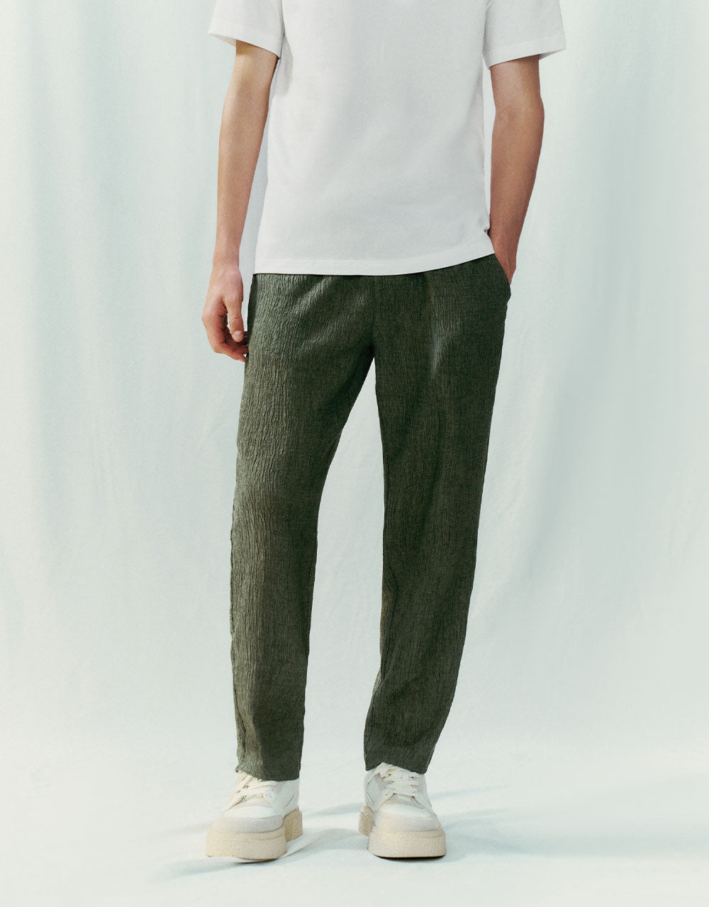 Elastic Waist Straight Pants