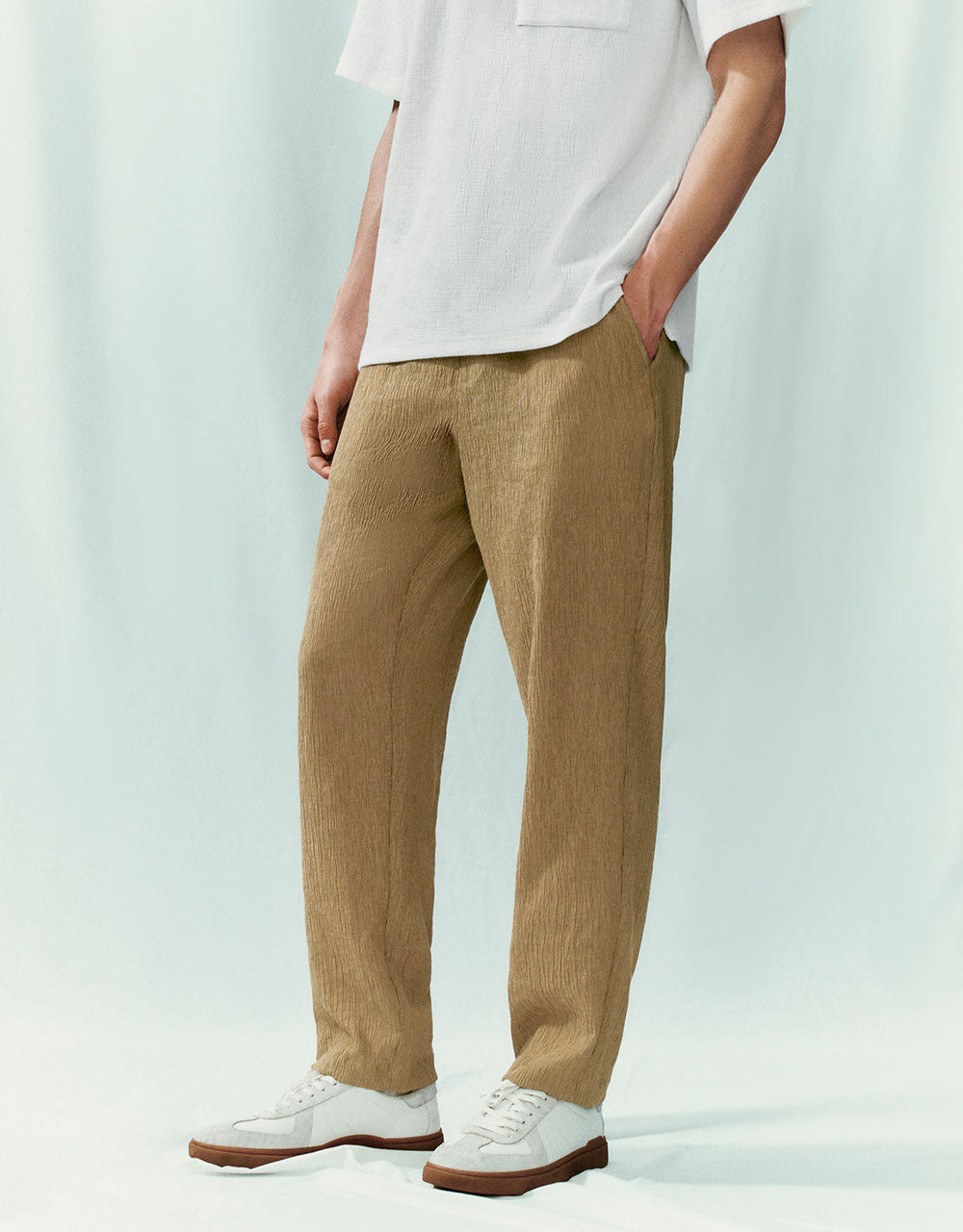 Elastic Waist Straight Pants
