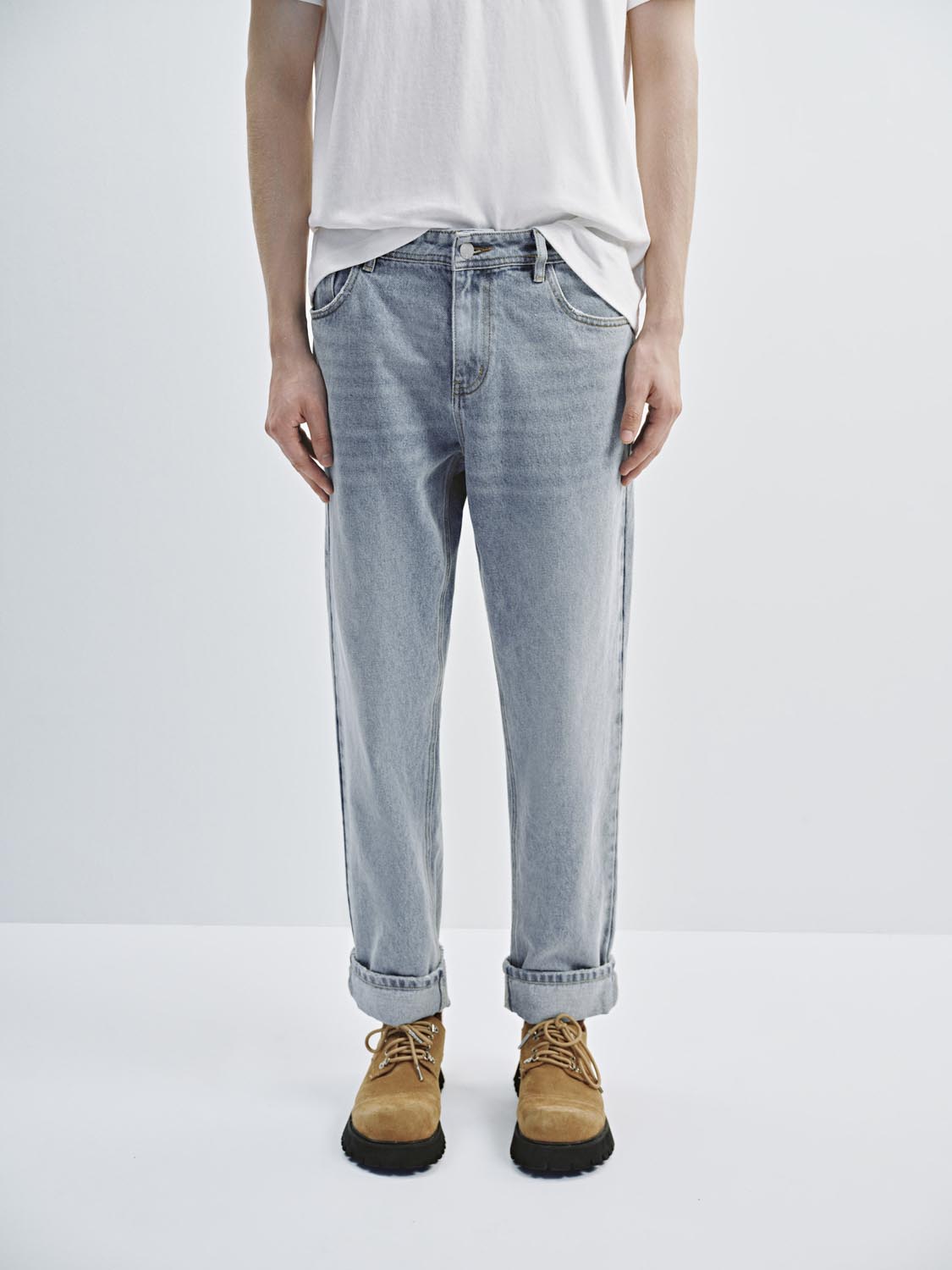 Cuffed Straight Leg Jeans