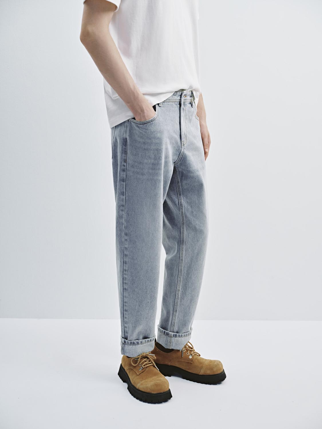 Cuffed Straight Leg Jeans