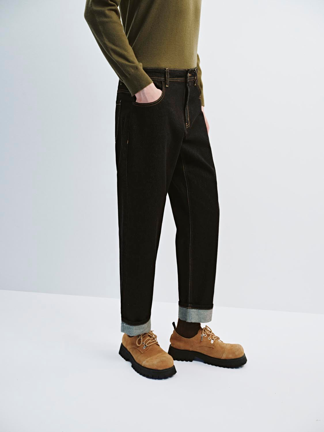 Cuffed Straight Leg Jeans