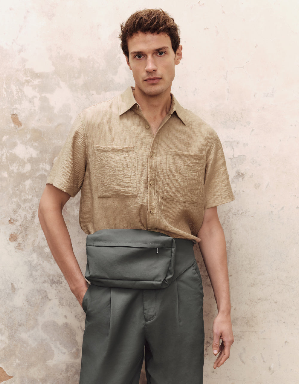 Textured Button Up Straight Shirt