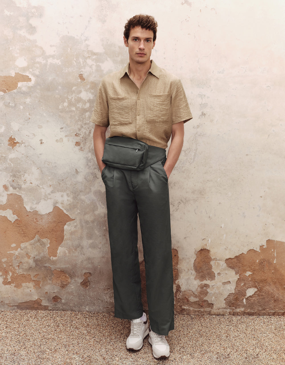 Textured Button Up Straight Shirt