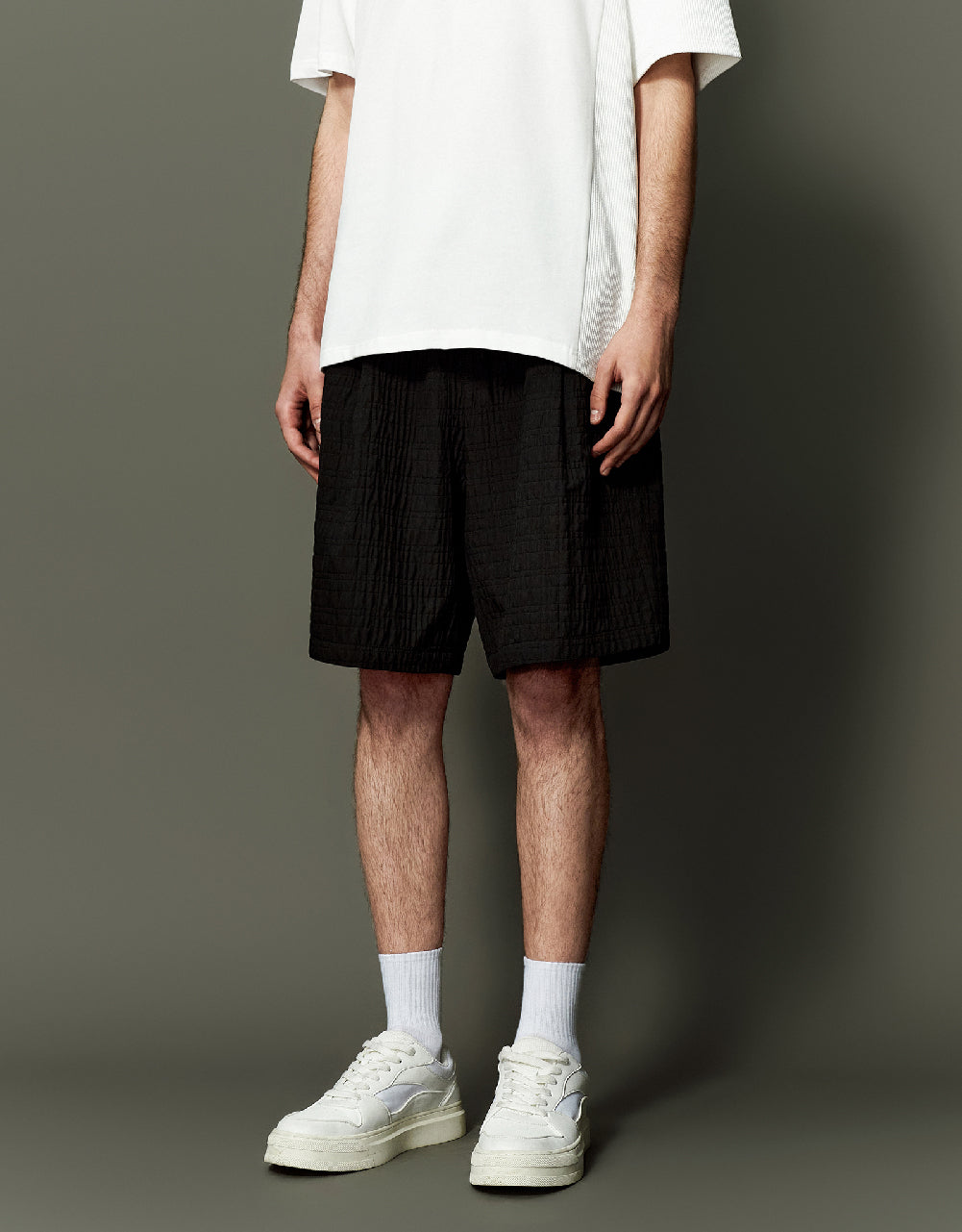 Shirred Drawstring Waist Shorts