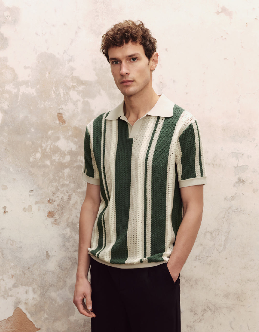 Pointelle Polo Knitted T-Shirt