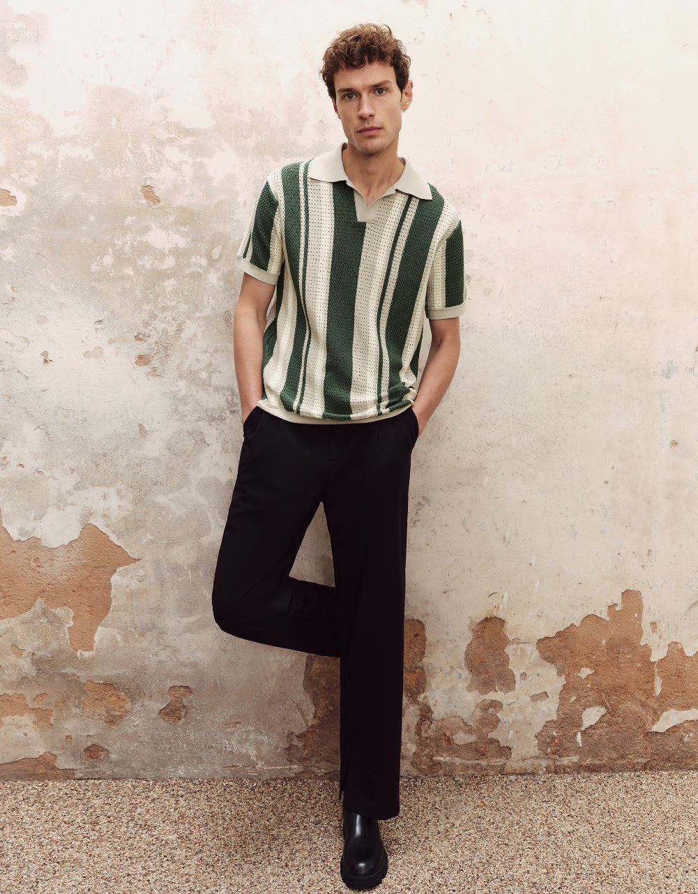 Pointelle Polo Knitted T-Shirt