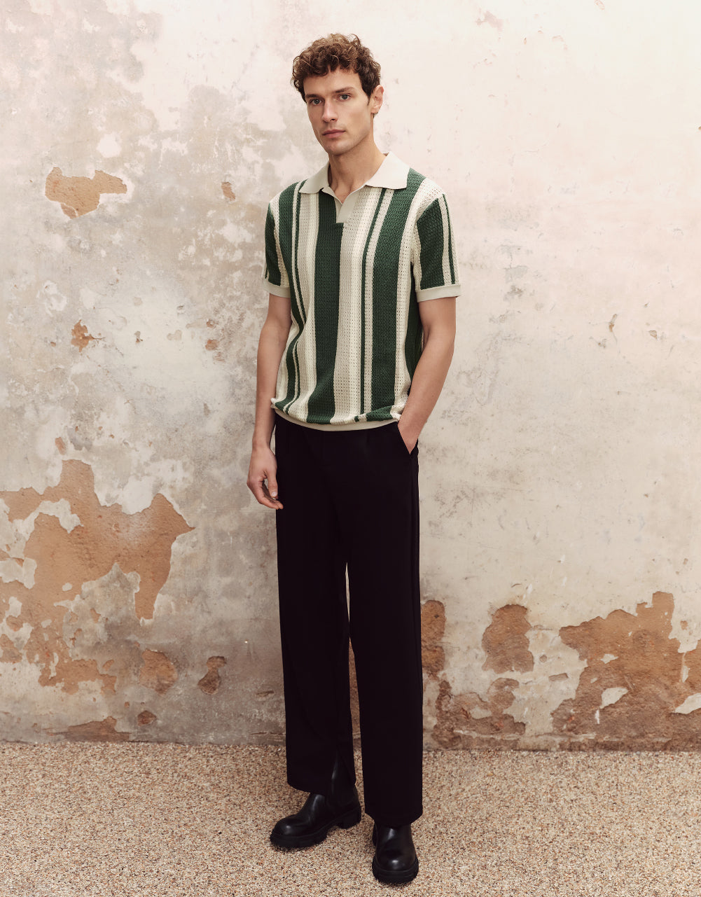 Pointelle Polo Knitted T-Shirt