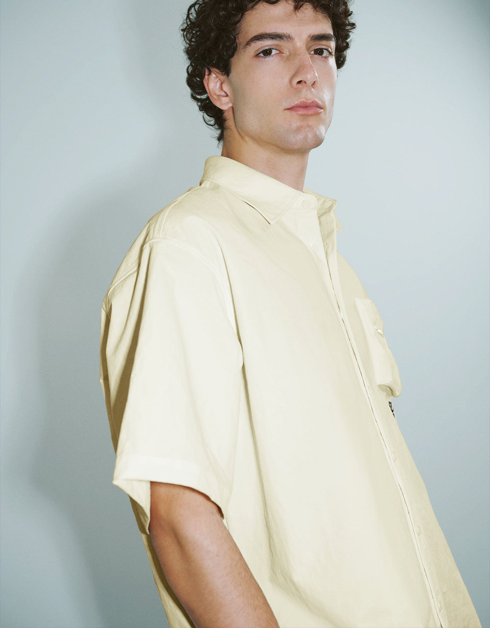 Textured Button Up Straight Shirt