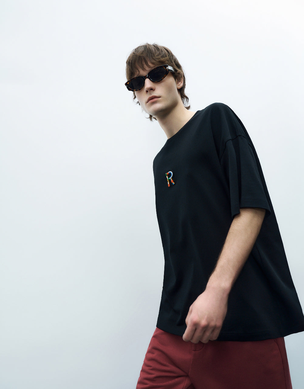 Letter Embossed Crew Neck T-Shirt