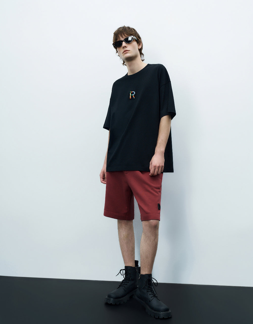 Letter Embossed Crew Neck T-Shirt