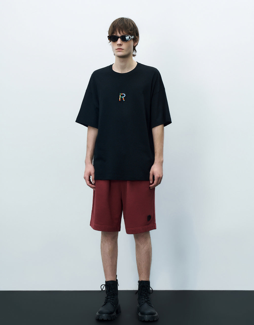 Letter Embossed Crew Neck T-Shirt