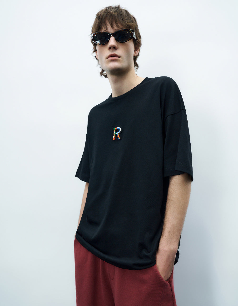 Letter Embossed Crew Neck T-Shirt