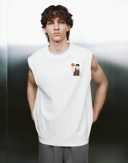 Basketball Men Embossed Crew Neck Tank Top