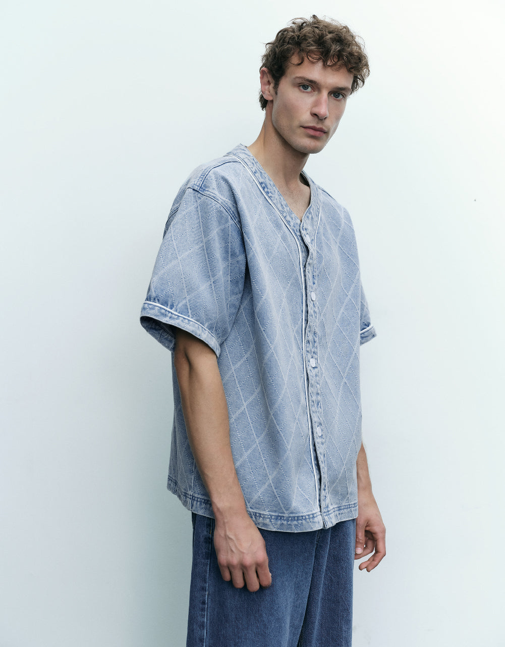 Argyle Printed Oversized Denim Shirt