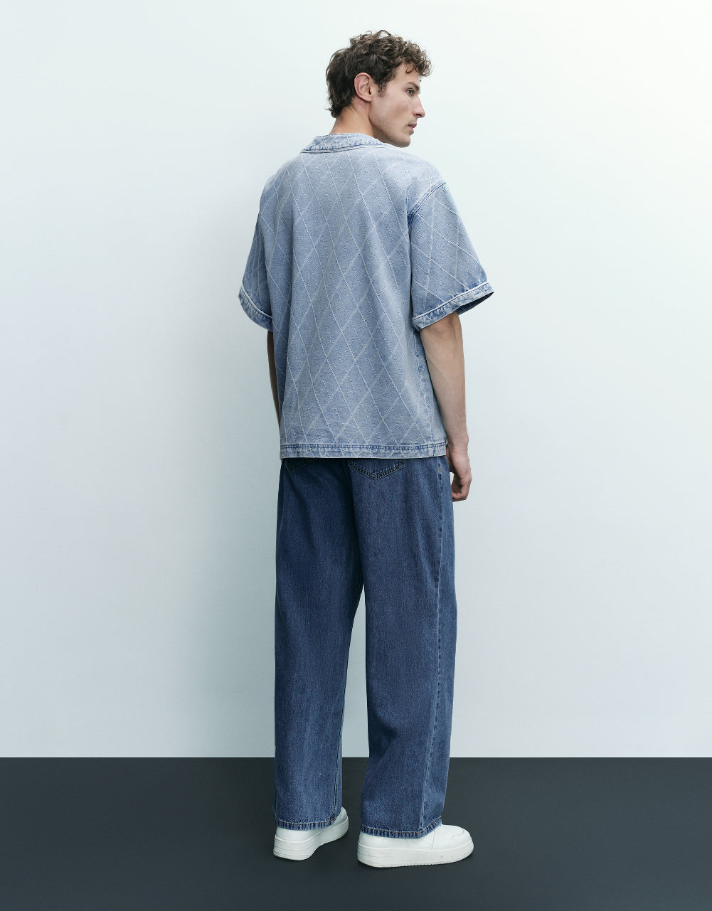 Argyle Printed Oversized Denim Shirt