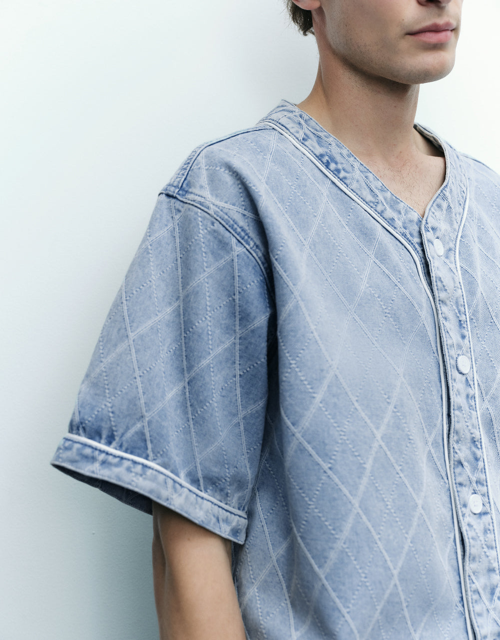 Argyle Printed Oversized Denim Shirt