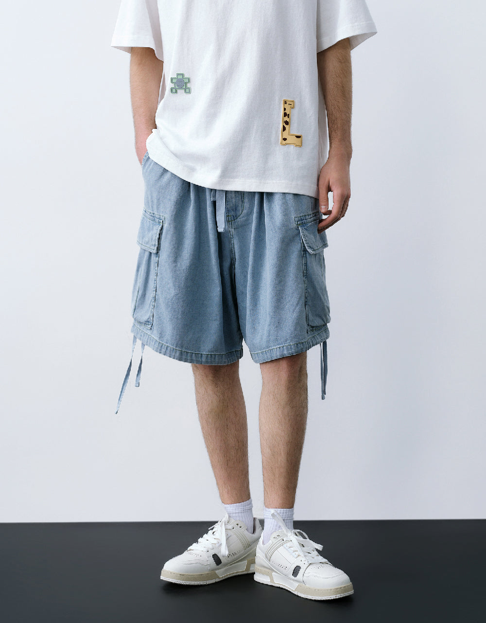 Drawstring Waist Denim Shorts