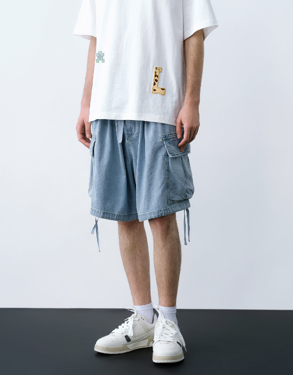 Drawstring Waist Denim Shorts