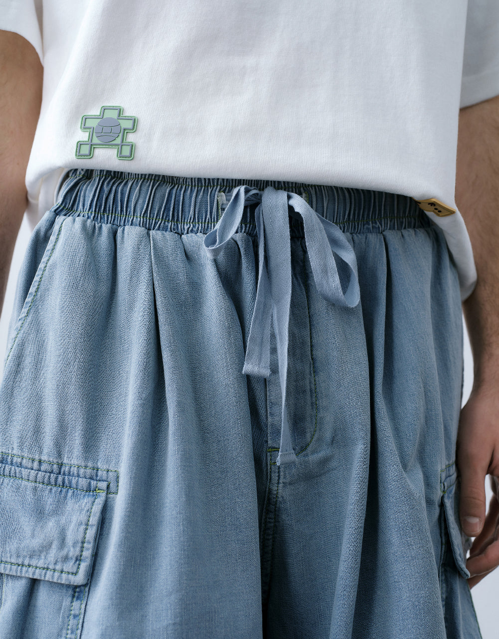 Drawstring Waist Denim Shorts