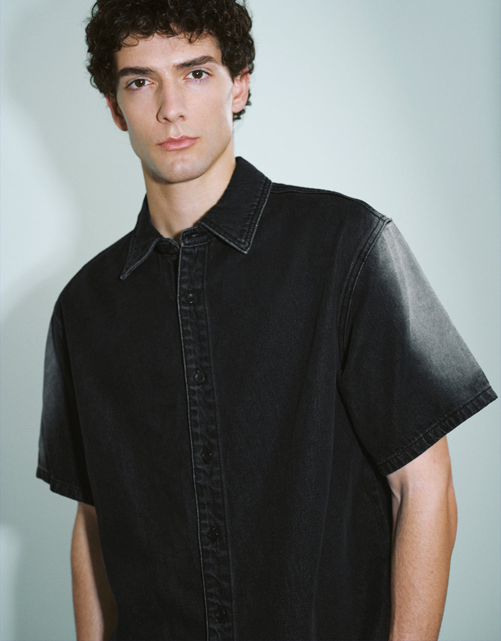 Two Toned Button Up Denim Shirt