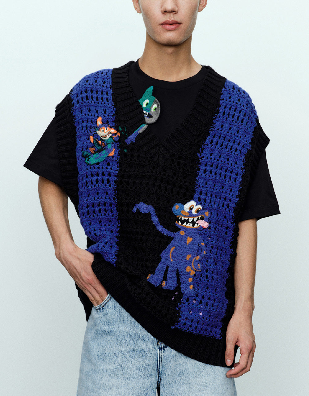 Cartoon Embroidered Knitted Vest