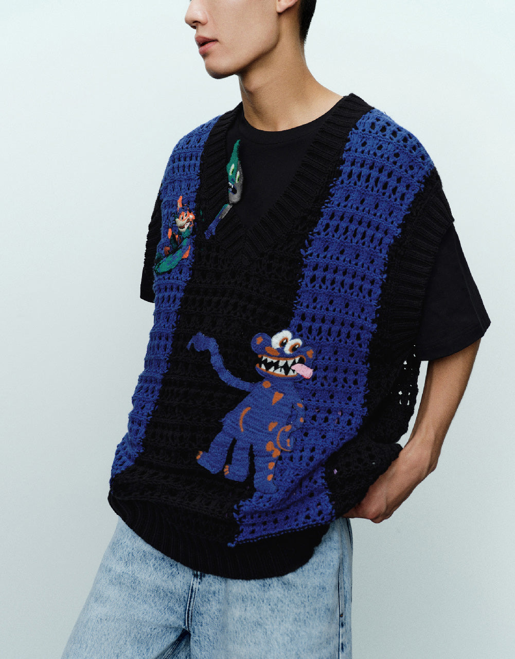 Cartoon Embroidered Knitted Vest