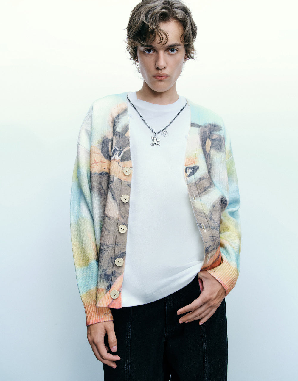 Cartoon Printed Knitted Cardigan