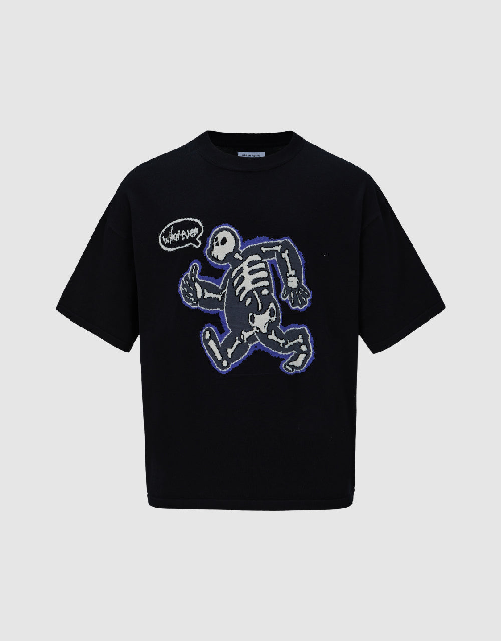 Skeleton Printed Crew Neck Knitted T-Shirt