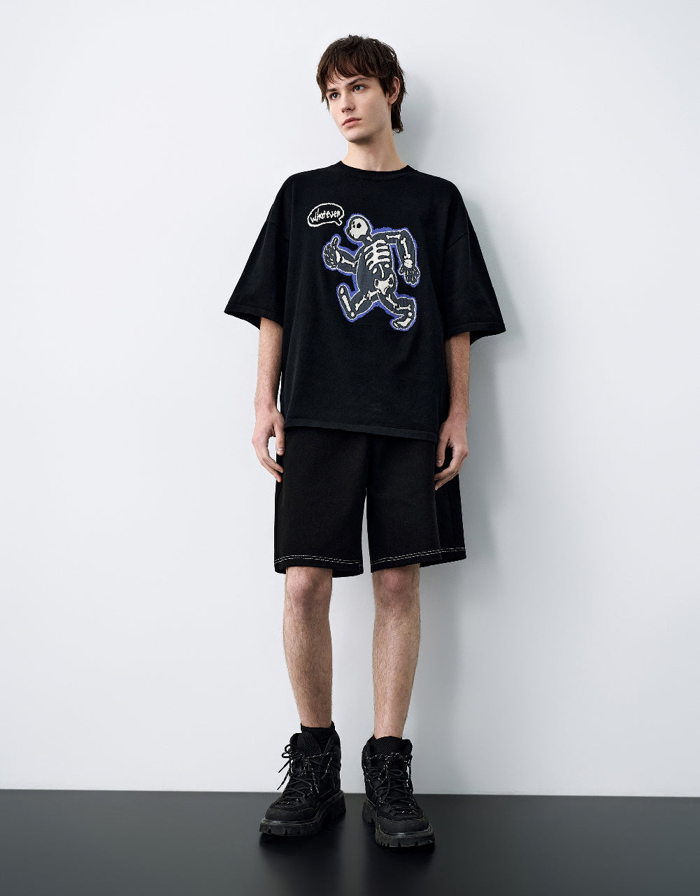Skeleton Printed Crew Neck Knitted T-Shirt