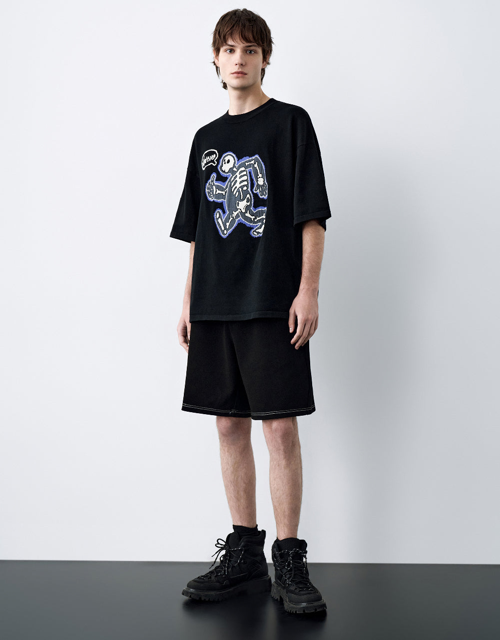 Skeleton Printed Crew Neck Knitted T-Shirt