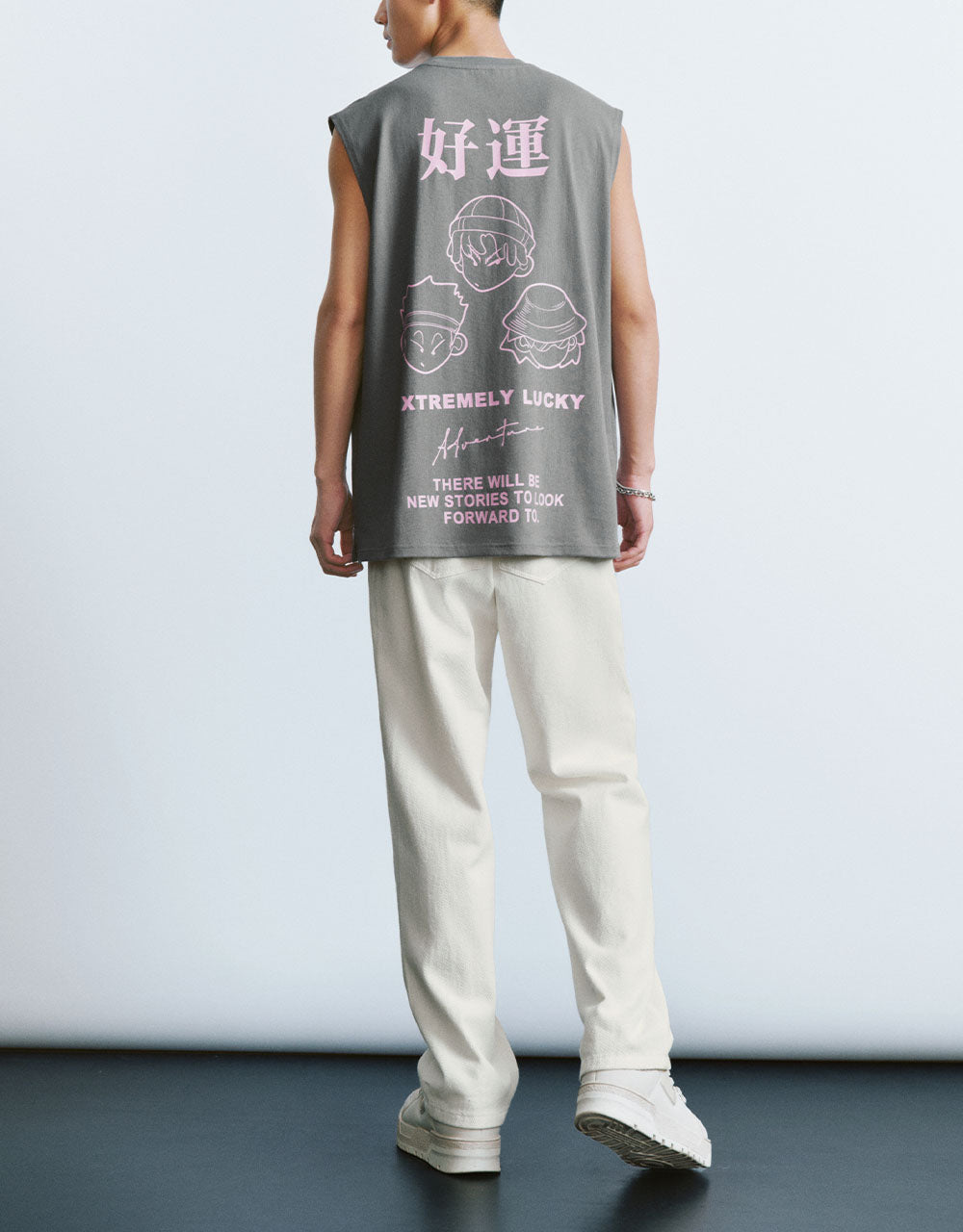 Letter Printed Crew Neck Tank Top