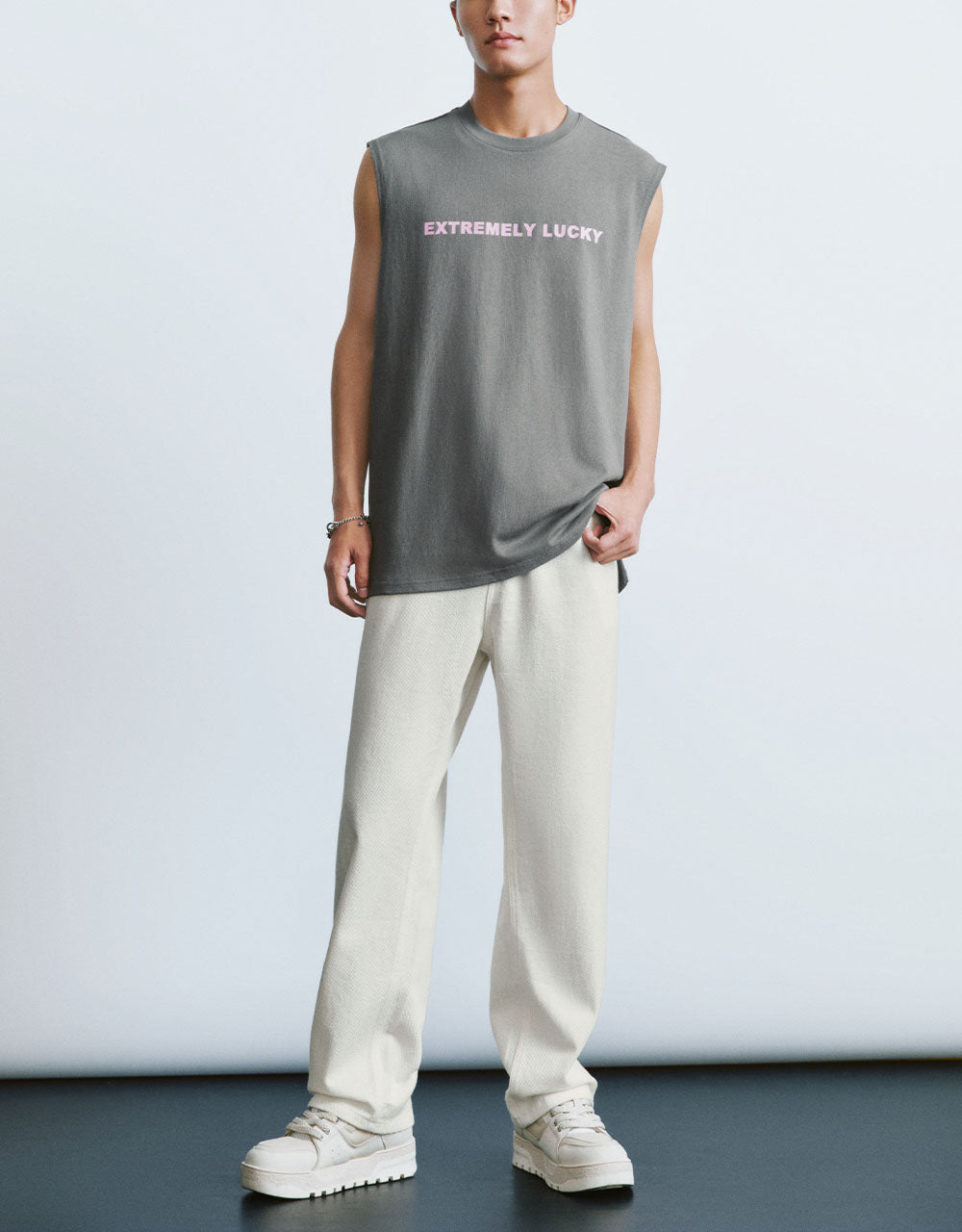 Letter Printed Crew Neck Tank Top