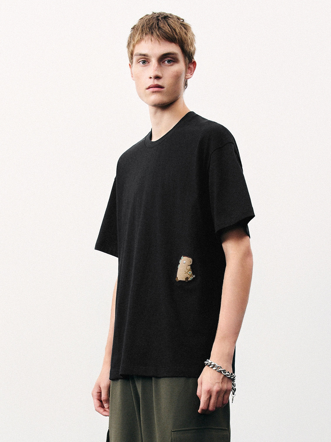 Embossed Crew Neck Loose T-Shirt