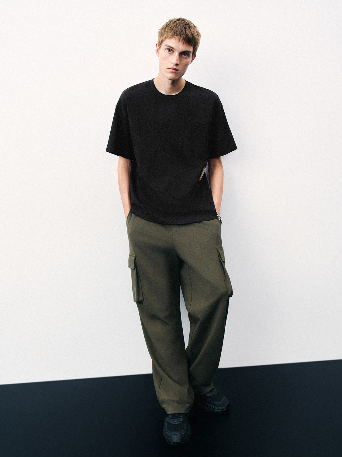 Embossed Crew Neck Loose T-Shirt