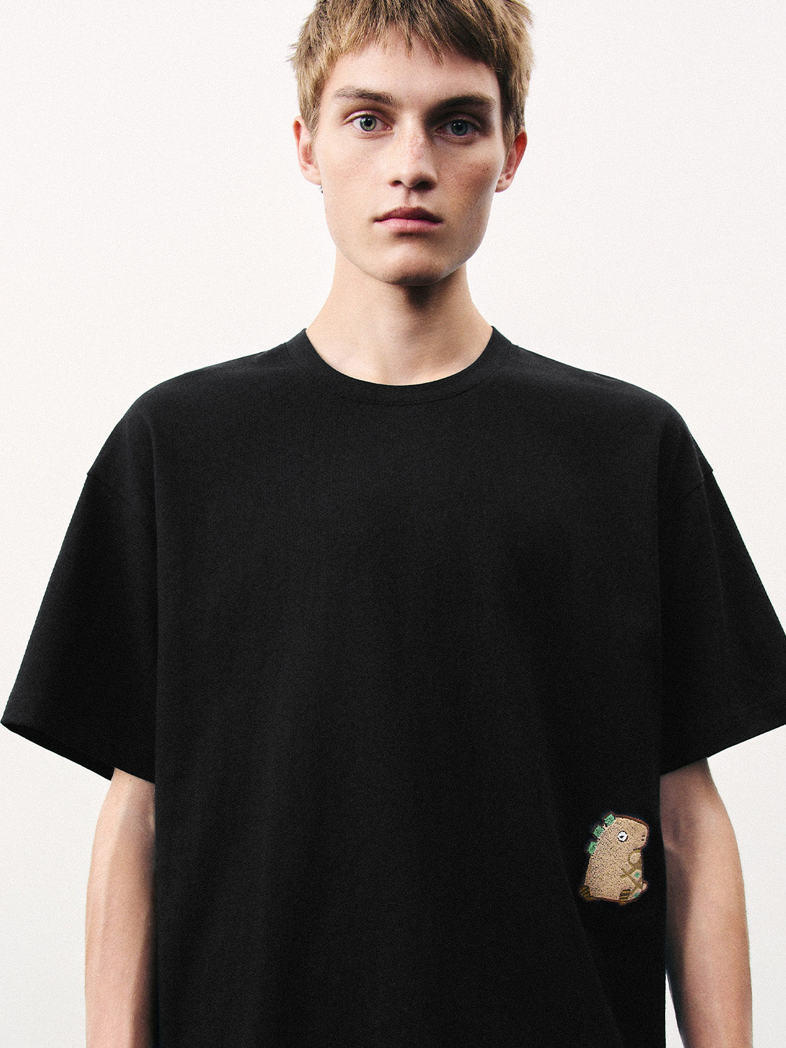 Embossed Crew Neck Loose T-Shirt