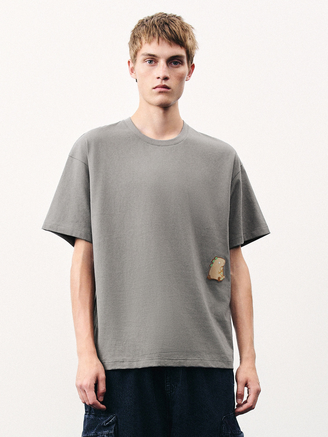 Embossed Crew Neck Loose T-Shirt