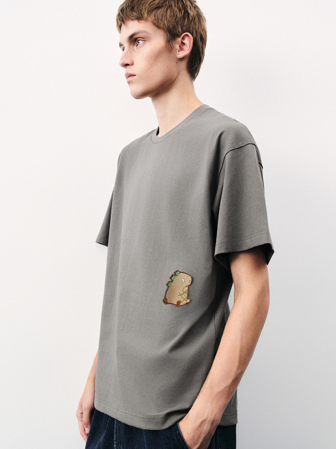 Embossed Crew Neck Loose T-Shirt
