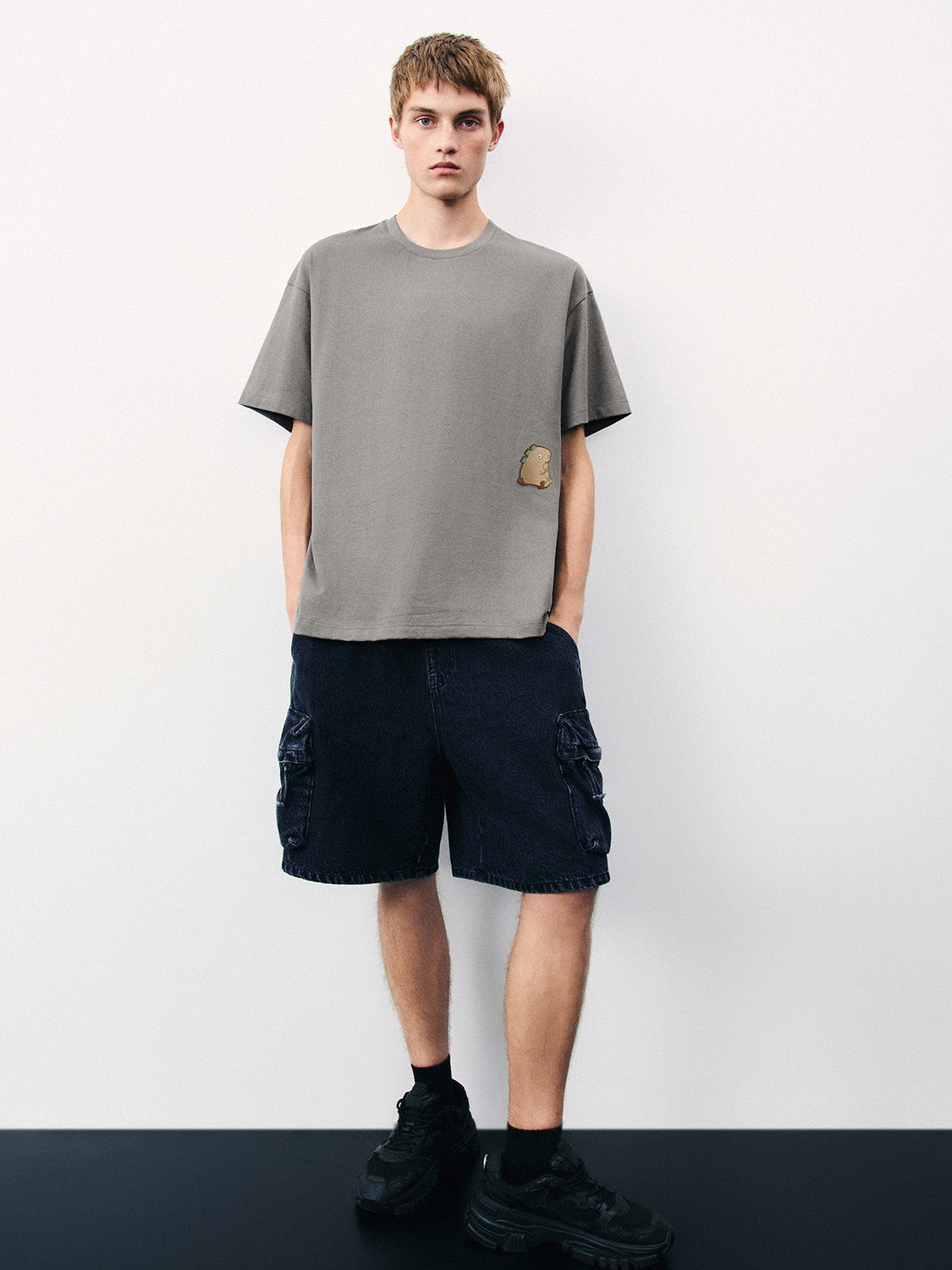 Embossed Crew Neck Loose T-Shirt