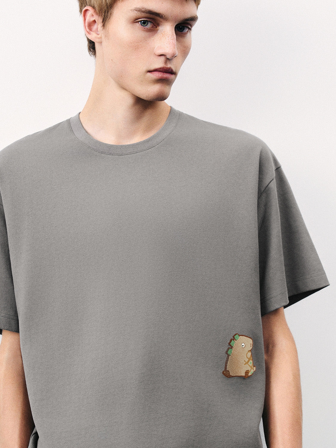 Embossed Crew Neck Loose T-Shirt