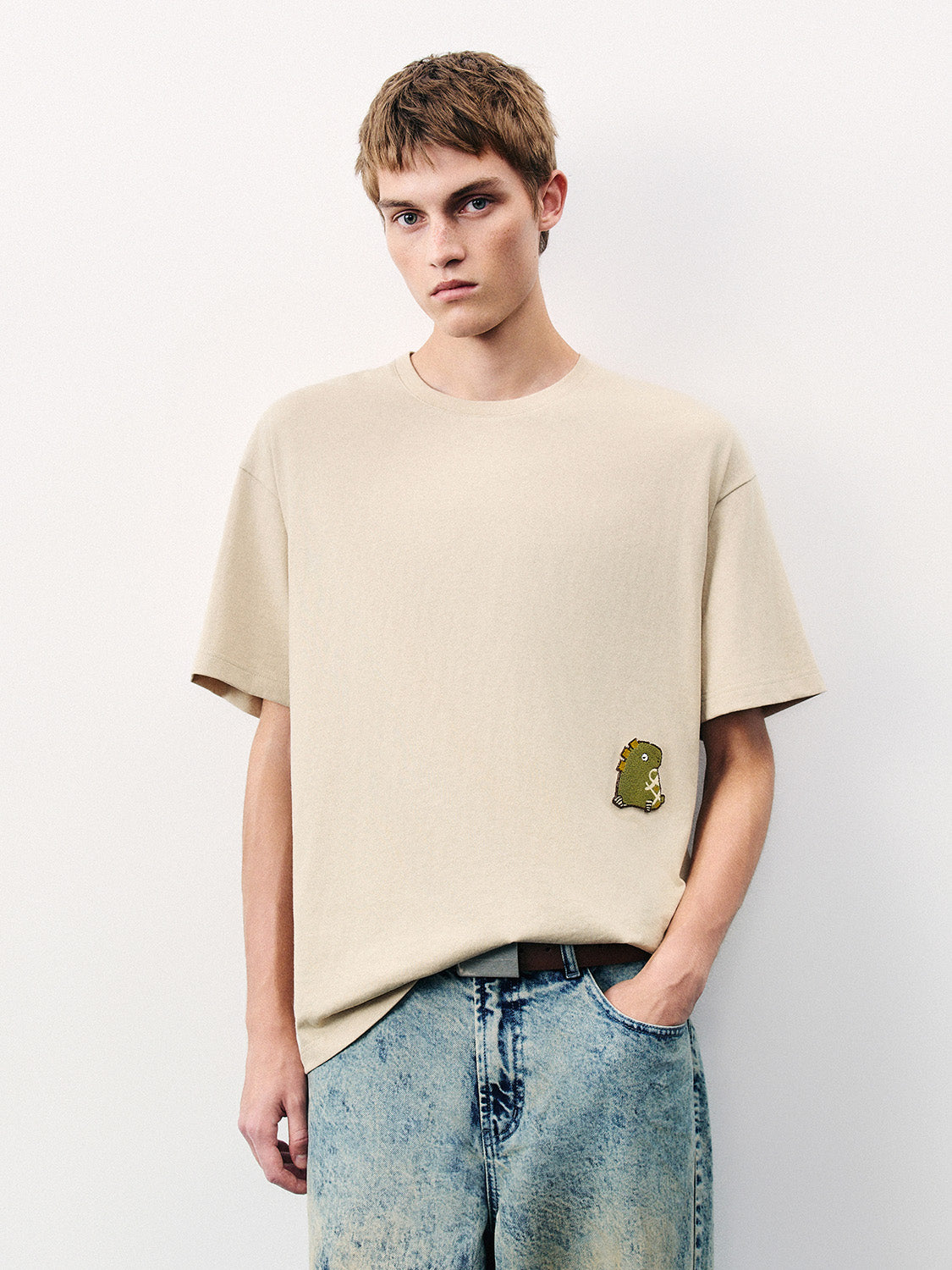 Embossed Crew Neck Loose T-Shirt