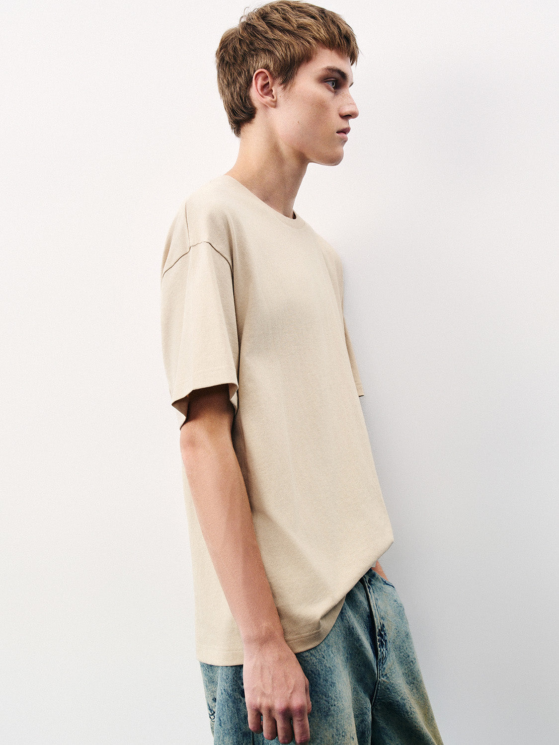 Embossed Crew Neck Loose T-Shirt